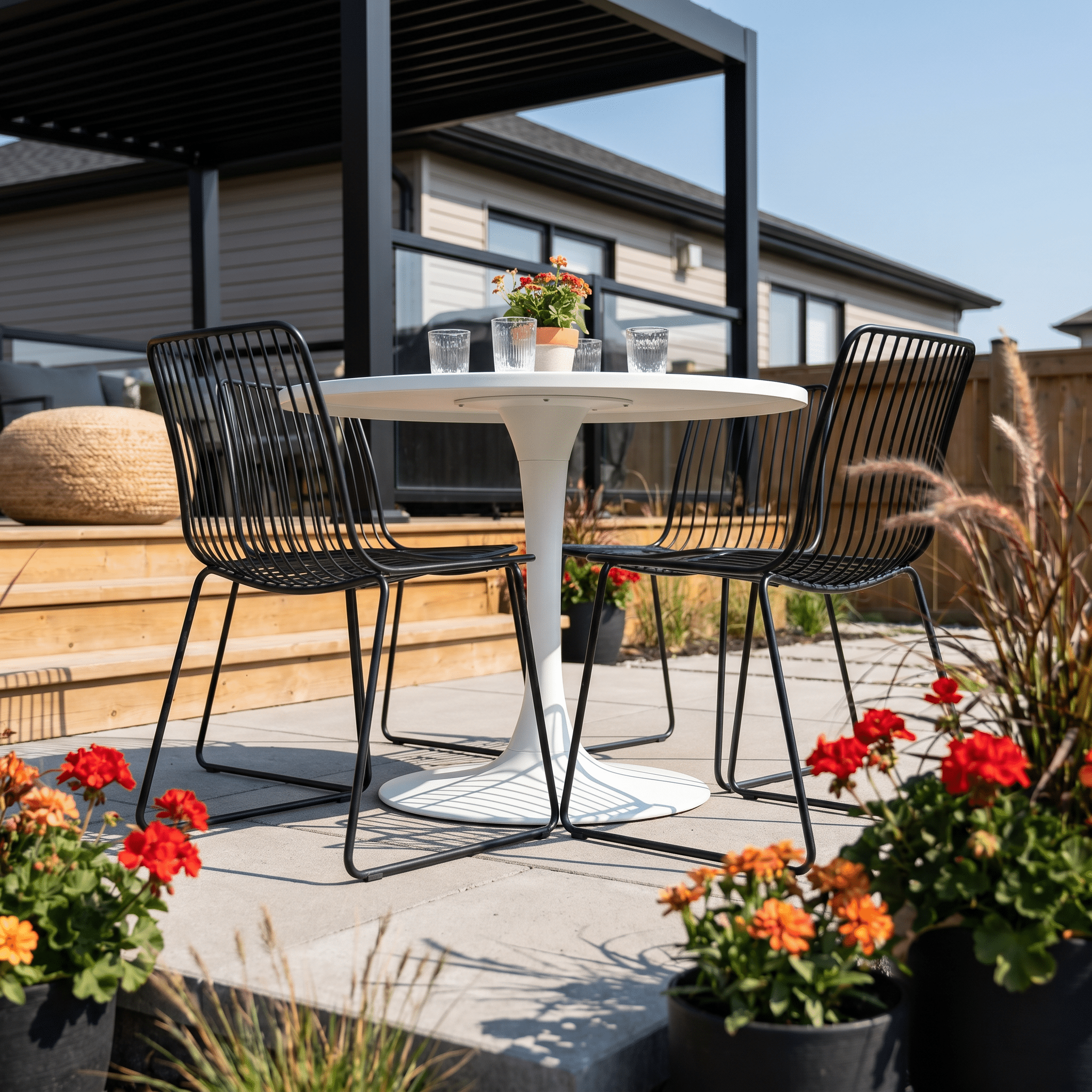 Louvered pergola BBQ zone