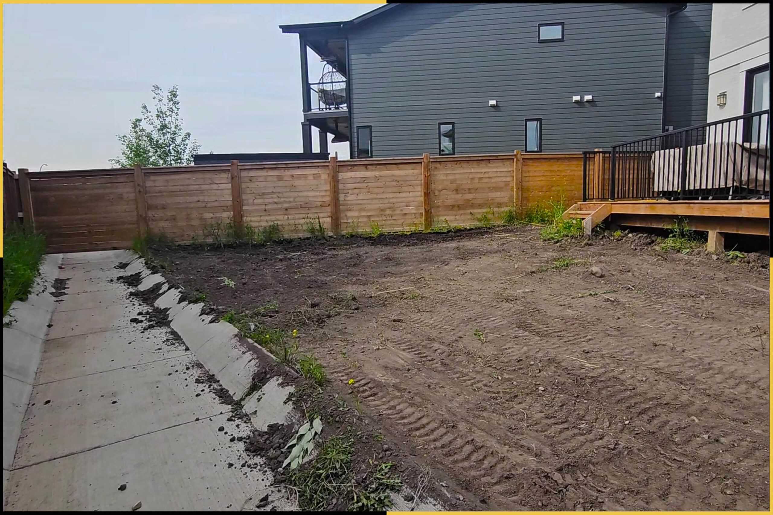 Before — bare dirt toward the back corner of the lot
