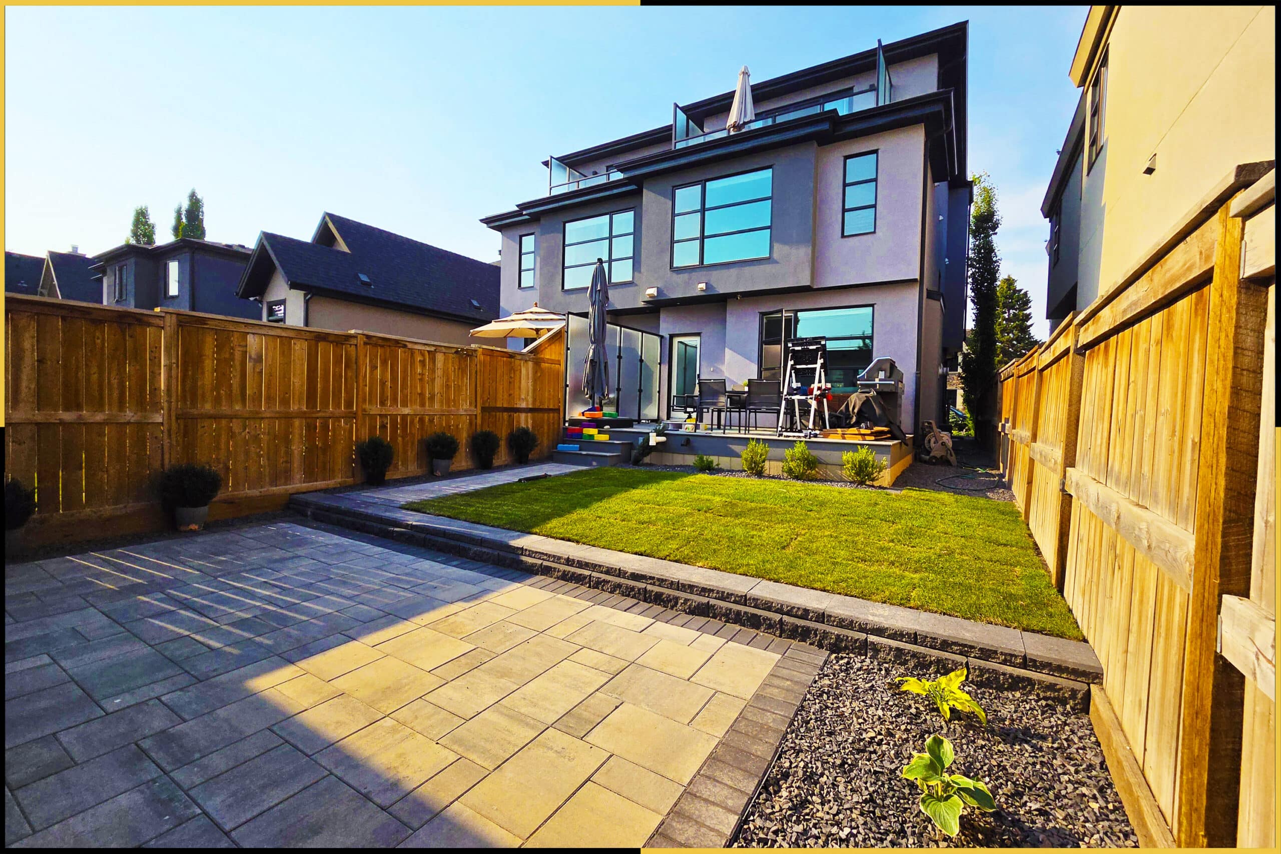 West Hillhurst — finished backyard with retaining wall, patio and greenspace