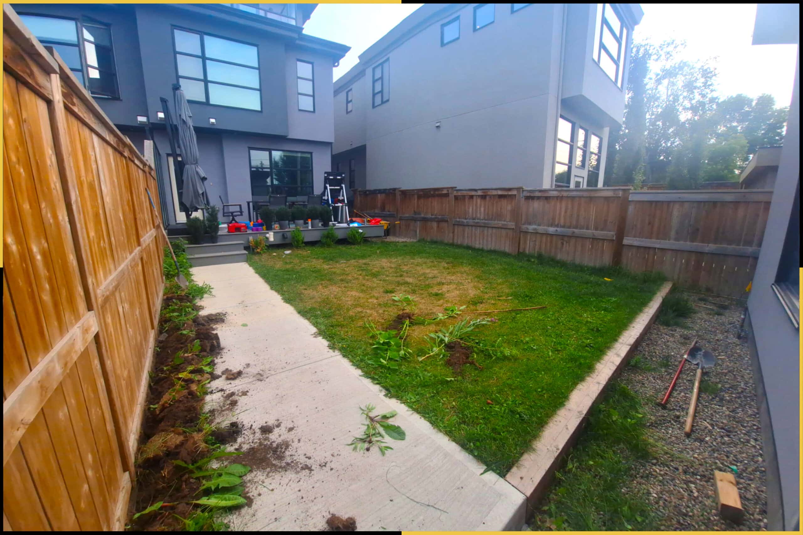 Before — builder-graded backyard, view 2