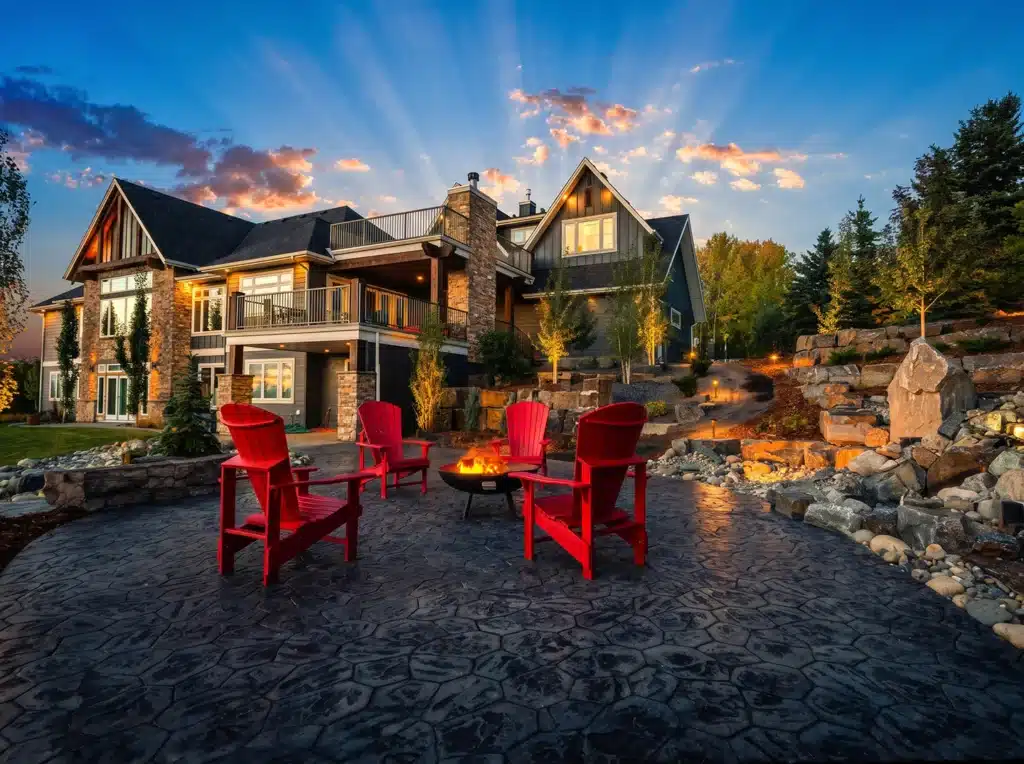 Custom landscape design in Springbank, Calgary – natural waterfall
