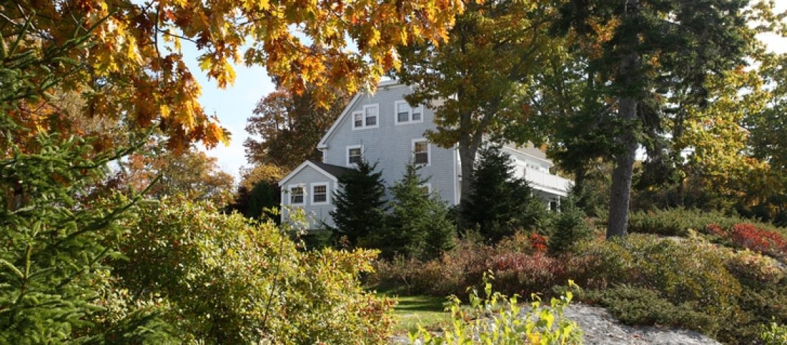 "Classical american home. Fall on the North East USA coast. New England. Maine, USA."